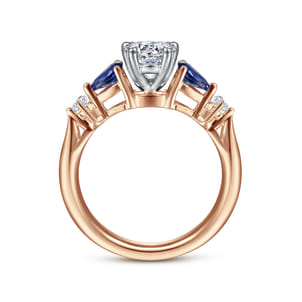 Carrie - 14K White-Rose Gold Oval Five Stone Sapphire and Diamond Engagement Ring
