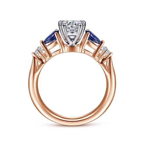 Carrie - 14K White-Rose Gold Oval Five Stone Sapphire and Diamond Engagement Ring - 0.1 ct - Shot 2