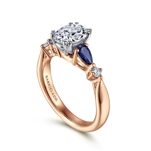 Carrie - 14K White-Rose Gold Oval Five Stone Sapphire and Diamond Engagement Ring - 0.1 ct - Shot 3