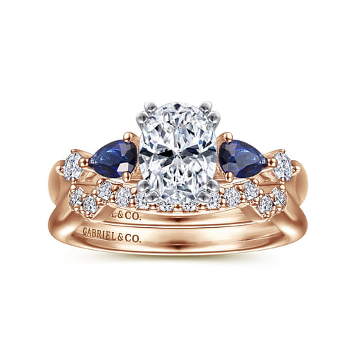 Carrie - 14K White-Rose Gold Oval Five Stone Sapphire and Diamond Engagement Ring - 0.1 ct - Shot 4