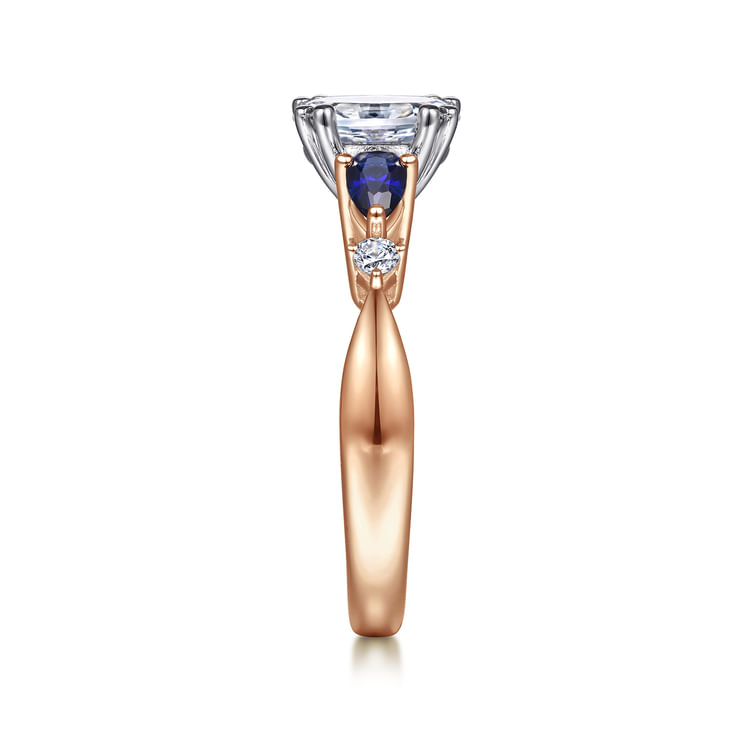 Carrie - 14K White-Rose Gold Oval Five Stone Sapphire and Diamond Engagement Ring