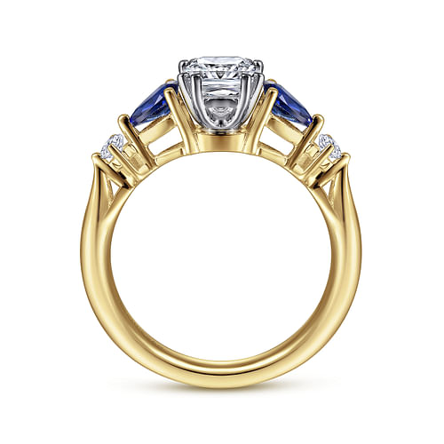 Carrie - 14K White-Yellow Gold Cushion Cut Five Stone Sapphire and Diamond Engagement Ring - 0.1 ct - Shot 2