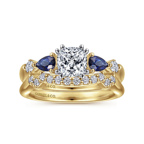 Carrie - 14K White-Yellow Gold Cushion Cut Five Stone Sapphire and Diamond Engagement Ring - 0.1 ct - Shot 4