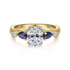 14K White-Yellow Gold Oval Five Stone Sapphire and Diamond Engagement Ring
