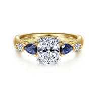 Carrie - 14K White-Yellow Gold Oval Five Stone Sapphire and Diamond Engagement Ring