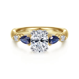 Carrie - 14K White-Yellow Gold Oval Five Stone Sapphire and Diamond Engagement Ring