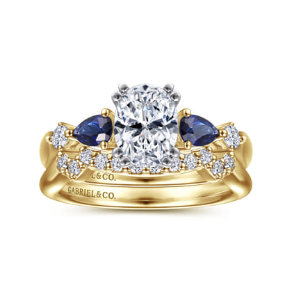Carrie - 14K White-Yellow Gold Oval Five Stone Sapphire and Diamond Engagement Ring
