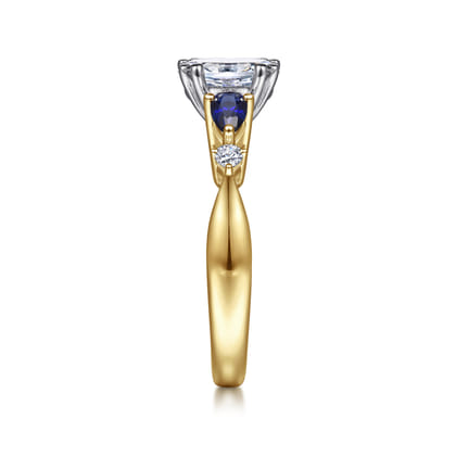 Carrie - 14K White-Yellow Gold Oval Five Stone Sapphire and Diamond Engagement Ring