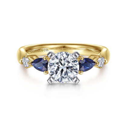 Carrie - 14K White-Yellow Gold Round Five Stone Sapphire and Diamond Engagement Ring
