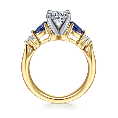 Carrie - 14K White-Yellow Gold Round Five Stone Sapphire and Diamond Engagement Ring - 0.1 ct - Shot 2