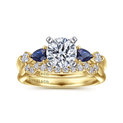 Carrie - 14K White-Yellow Gold Round Five Stone Sapphire and Diamond Engagement Ring