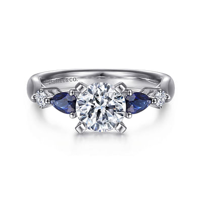 Carrie - 18K White Gold Round Five Stone Sapphire and Diamond Engagement Ring