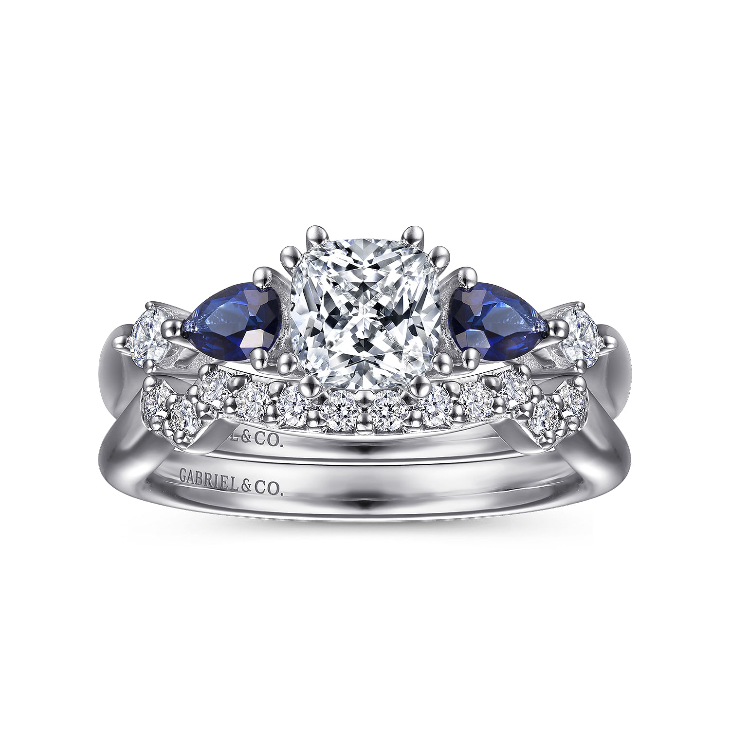 Carrie - Platinum Cushion Cut Five Stone Sapphire and Diamond Engagement Ring