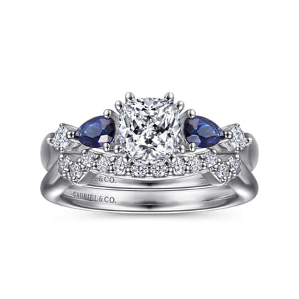 Carrie - Platinum Cushion Cut Five Stone Sapphire and Diamond Engagement Ring
