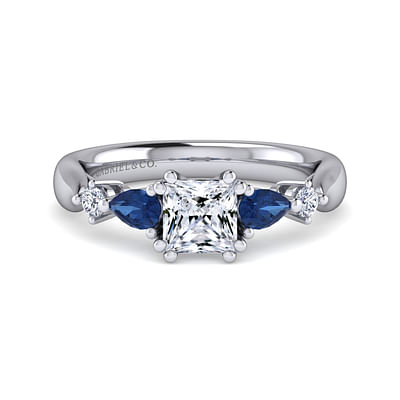 Carrie - Platinum Princess Cut Five Stone Sapphire and Diamond Engagement Ring
