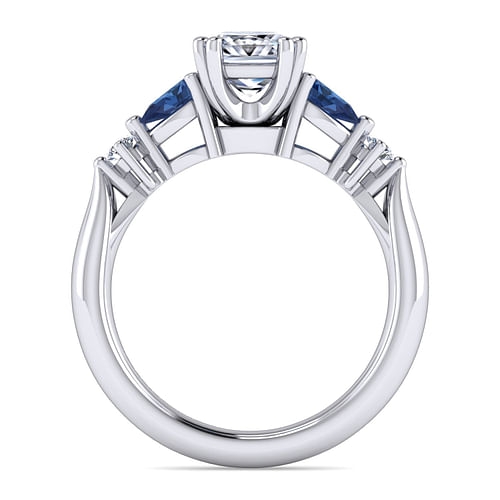 Carrie - Platinum Princess Cut Five Stone Sapphire and Diamond Engagement Ring - 0.1 ct - Shot 2