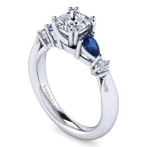 Carrie - Platinum Princess Cut Five Stone Sapphire and Diamond Engagement Ring - 0.1 ct - Shot 3
