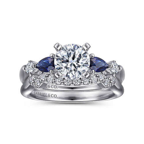 Carrie - Platinum Round Five Stone Sapphire and Diamond Engagement Ring - 0.1 ct - Shot 4