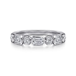 Carson - 14K White Gold Bezel Set Emerald Cut and Round Diamond Anniversary Band