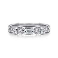 Carson - 14K White Gold Bezel Set Emerald Cut and Round Diamond Anniversary Band