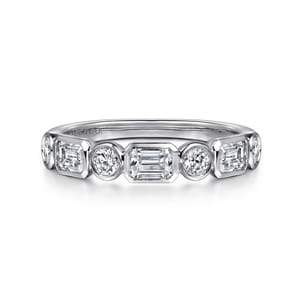Carson - 14K White Gold Bezel Set Emerald Cut and Round Diamond Anniversary Band
