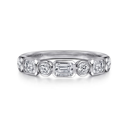 Carson - 14K White Gold Bezel Set Emerald Cut and Round Diamond Anniversary Band