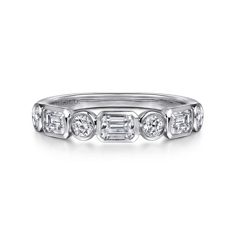 Fancy Wedding Ring in 14k White Gold with Emerald Cut Natural Diamond at Gabriel & Co. - Shot 1