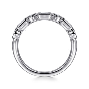 Carson - 14K White Gold Bezel Set Emerald Cut and Round Diamond Anniversary Band