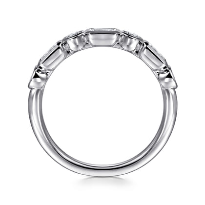 Carson - 14K White Gold Bezel Set Emerald Cut and Round Diamond Anniversary Band