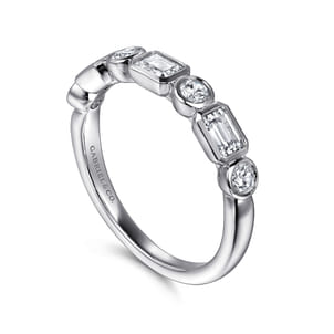 Carson - 14K White Gold Bezel Set Emerald Cut and Round Diamond Anniversary Band