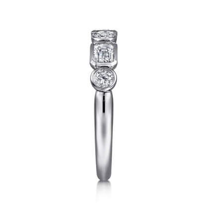 Carson - 14K White Gold Bezel Set Emerald Cut and Round Diamond Anniversary Band