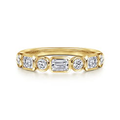 Carson - 14K Yellow Gold Bezel Set Emerald Cut and Round Diamond Anniversary Band