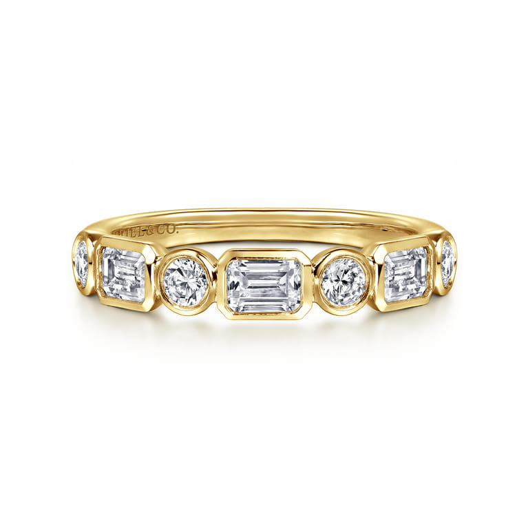 Fancy Wedding Ring in 14k Yellow Gold with Emerald Cut Natural Diamond at Gabriel & Co. - Shot 1