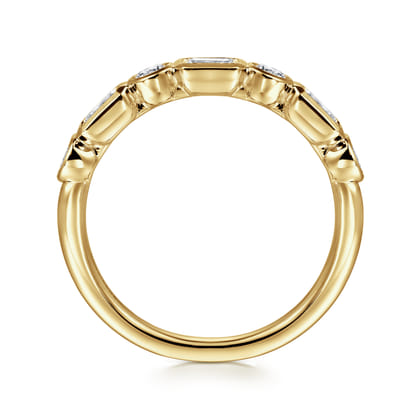 Carson - 14K Yellow Gold Bezel Set Emerald Cut and Round Diamond Anniversary Band