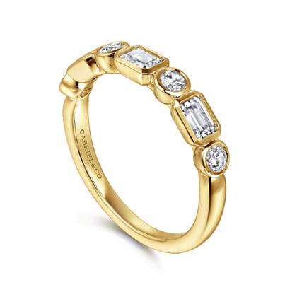 Carson - 14K Yellow Gold Bezel Set Emerald Cut and Round Diamond Anniversary Band