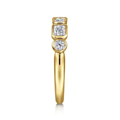 Carson - 14K Yellow Gold Bezel Set Emerald Cut and Round Diamond Anniversary Band