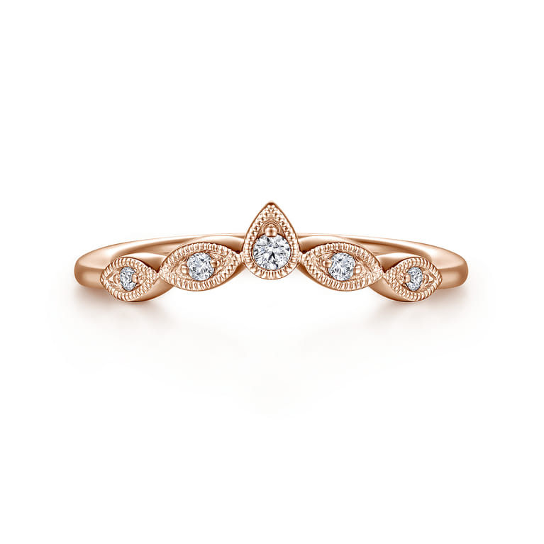Curved Wedding Ring in 14k Rose Gold with Round Natural Diamond at Gabriel & Co. - Shot 1