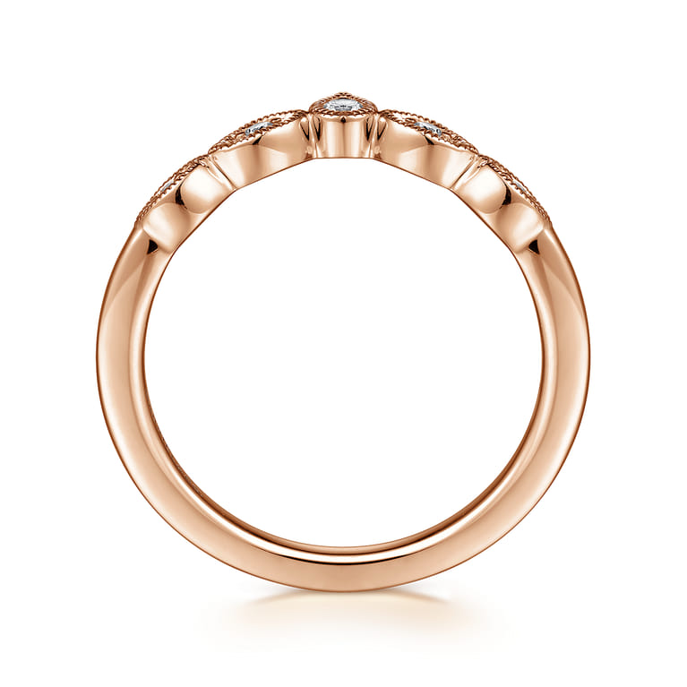 Curved Wedding Ring in 14k Rose Gold with Round Natural Diamond at Gabriel & Co. - Shot 2