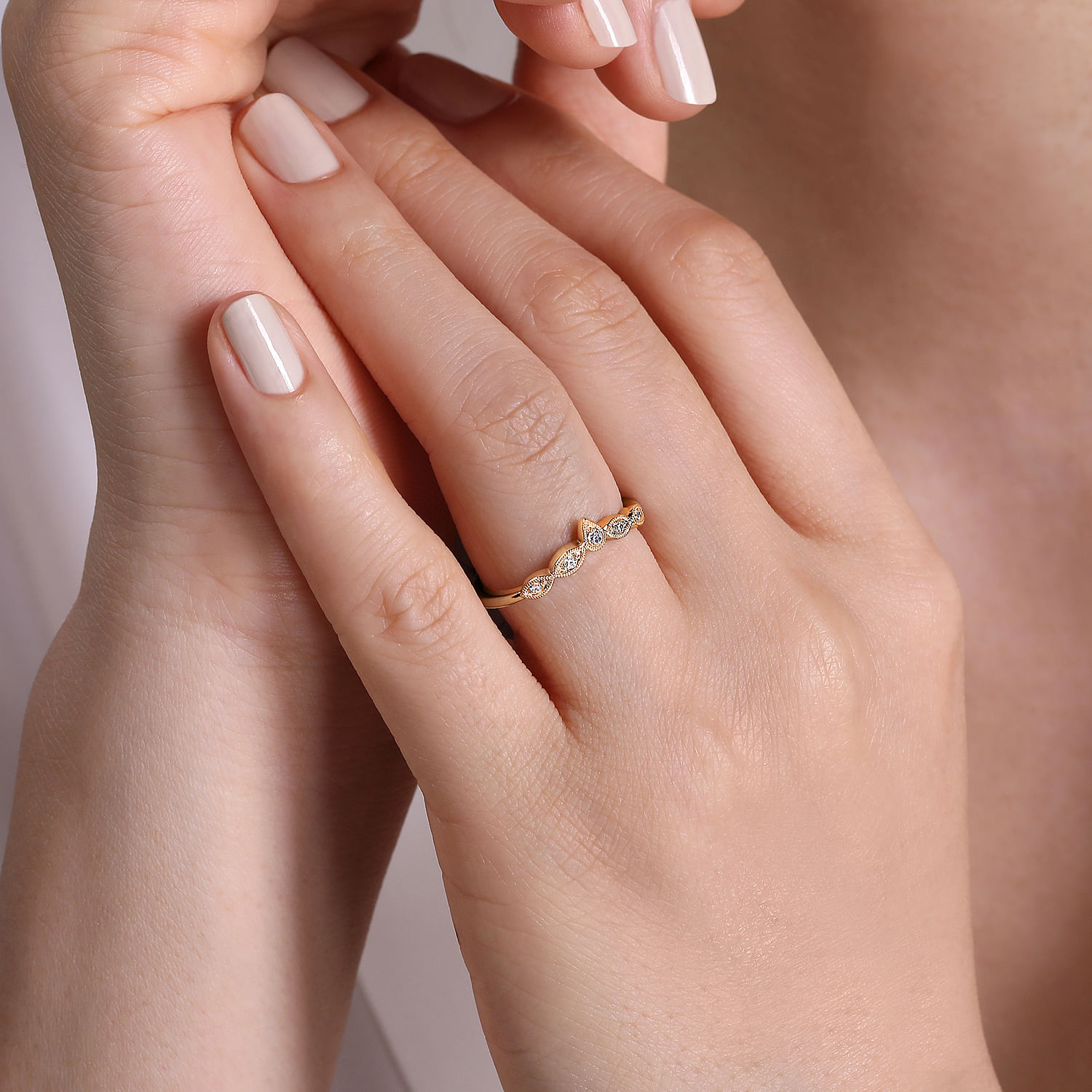 Cary - Vintage Inspired 14K Rose Gold Curved Gold Diamond Anniversary Band
