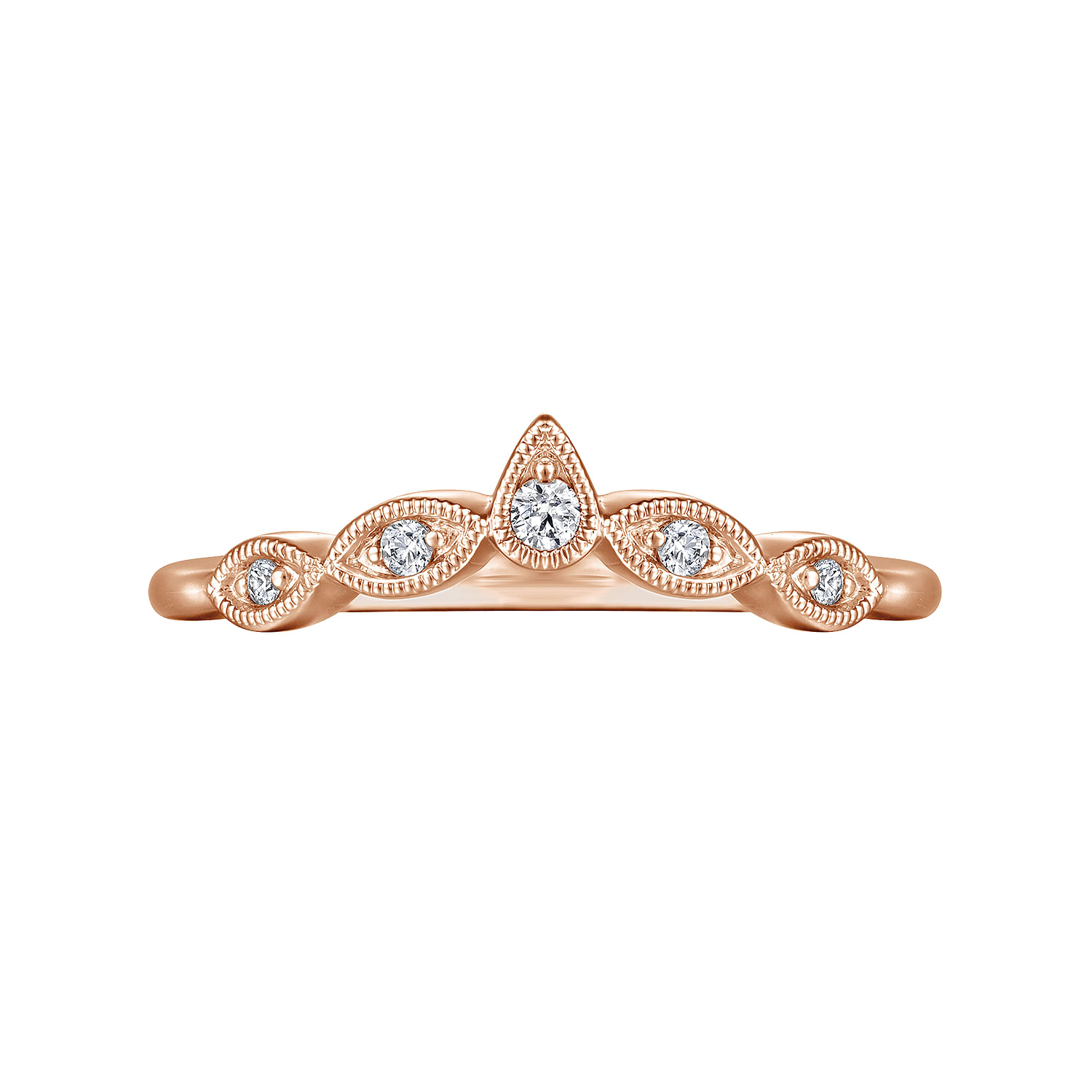 Cary - Vintage Inspired 14K Rose Gold Curved Gold Diamond Anniversary Band