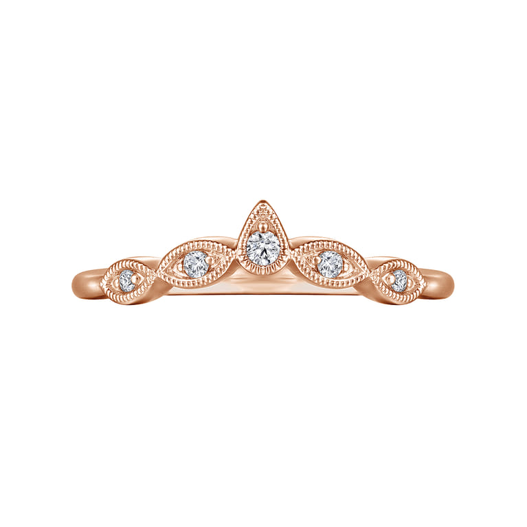 Curved Wedding Ring in 14k Rose Gold with Round Natural Diamond at Gabriel & Co. - Shot 6