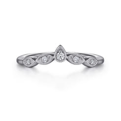 Cary - Vintage Inspired 14K White Gold Curved Gold Diamond Anniversary Band
