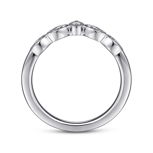 Cary - Vintage Inspired 14K White Gold Curved Gold Diamond Anniversary Band - 0.07 ct - Shot 2