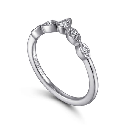 Cary - Vintage Inspired 14K White Gold Curved Gold Diamond Anniversary Band