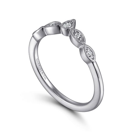 Cary - Vintage Inspired 14K White Gold Curved Gold Diamond Anniversary Band - 0.07 ct - Shot 3
