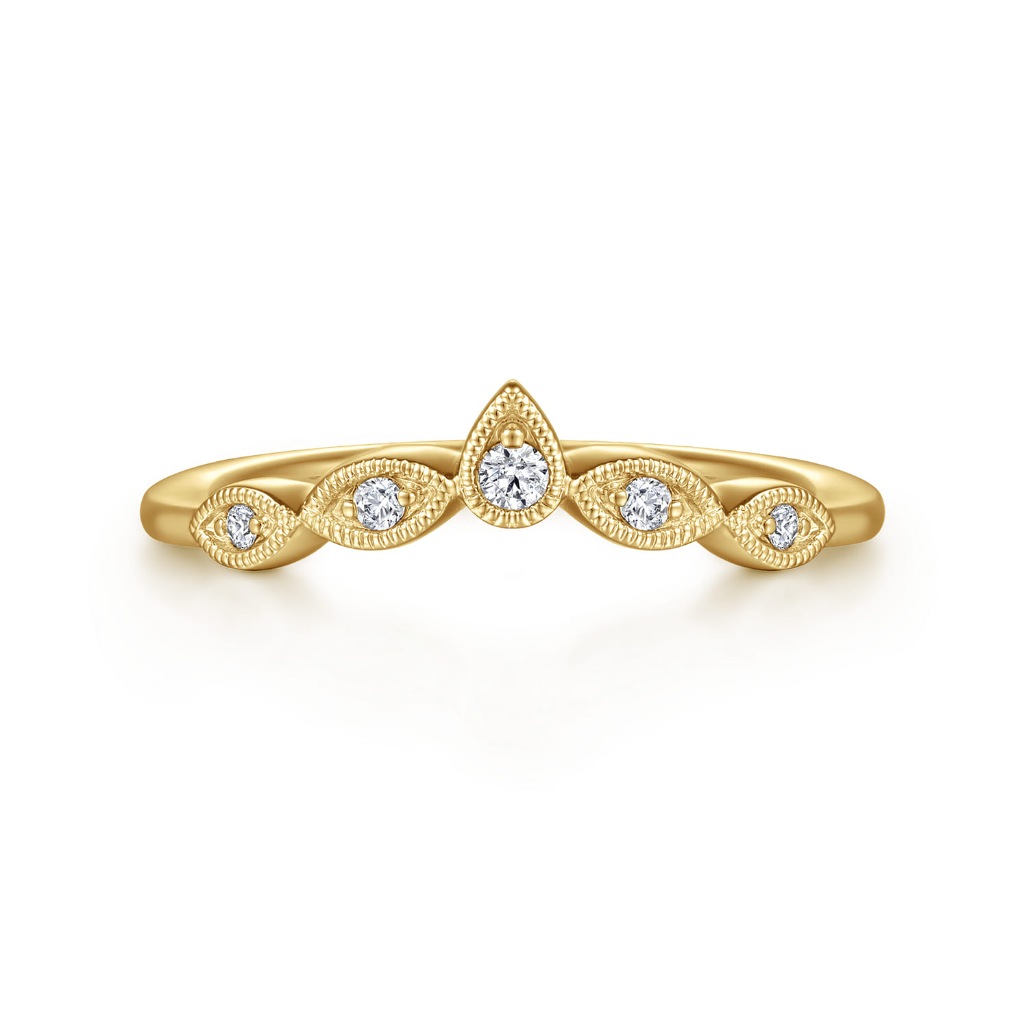 Curved Wedding Ring in 14k Yellow Gold with Round Natural Diamond at Gabriel & Co. - Shot 1