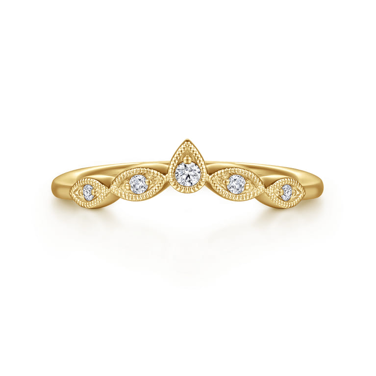 Curved Wedding Ring in 14k Yellow Gold with Round Natural Diamond at Gabriel & Co. - Shot 1