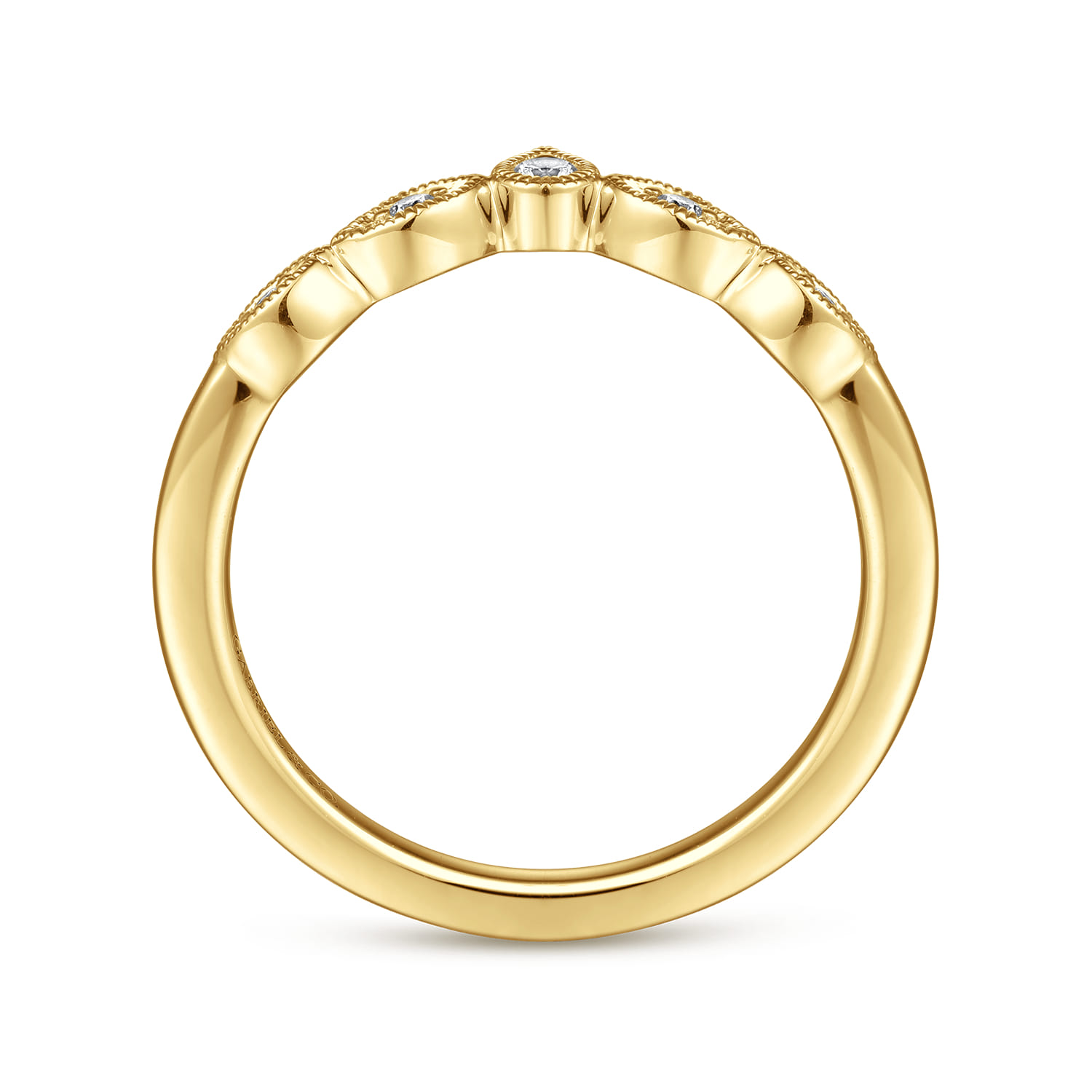 Curved Wedding Ring in 14k Yellow Gold with Round Natural Diamond at Gabriel & Co. - Shot 2