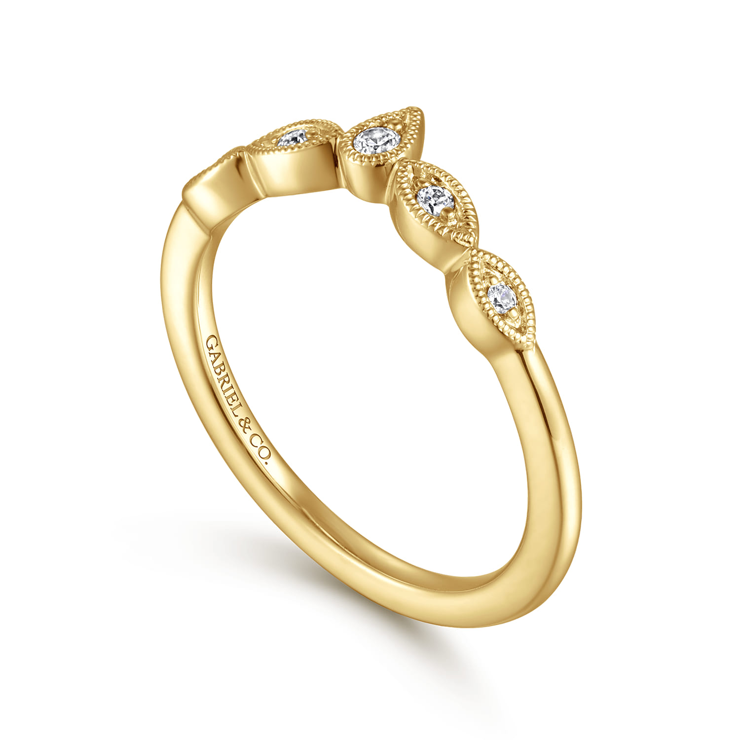 Curved Wedding Ring in 14k Yellow Gold with Round Natural Diamond at Gabriel & Co. - Shot 3
