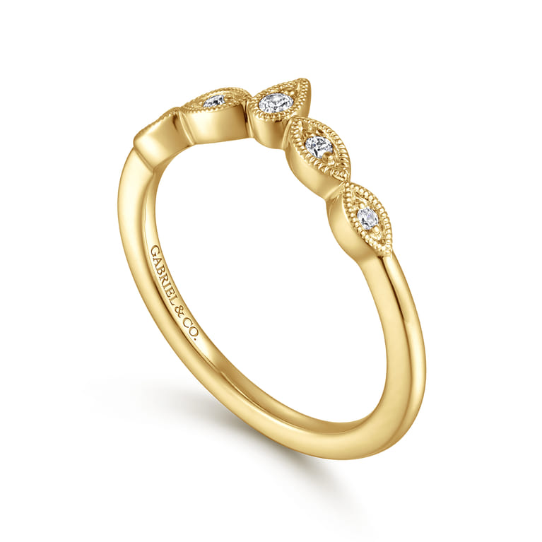 Curved Wedding Ring in 14k Yellow Gold with Round Natural Diamond at Gabriel & Co. - Shot 3
